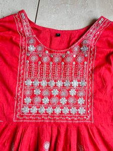Red Embroidered Kurta