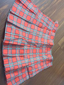 Red Plaid Pleated Skirt