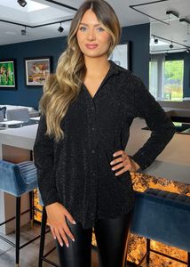 Partywear Sparkly Black Long Sleeve Shirt