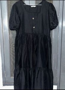 Black Puff Sleeve Midi Dress
