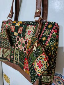 Beautiful Ethnic Handbag Cotton/Leather