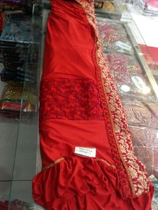Elegant Red Saree with Gold Embroidery