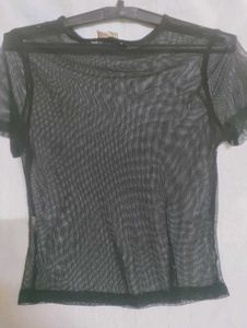 Black Mesh Top With Tag