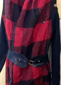 Red &amp; Black Plaid Coat with Belt