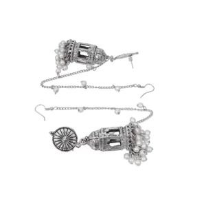 silver jhumki with ear chain