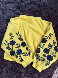 Embroidered Sleeve Top woolen to yellow