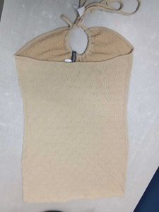 H&amp;M Beige Tan Textured Halterneck Mini Dress