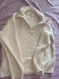 H&amp;M Cream Knit Quarter Zip