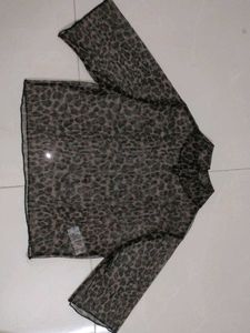 women Leopard Print Sheer Top