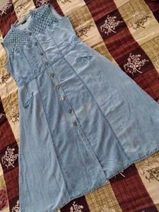 Denim Button-Front A-Line Dress