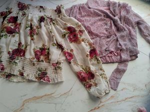 Floral Print Top & Off shoulder Set