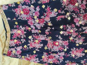 Designer BRAND NEW Crop Top With Sharara , Convertible To Cold Shoulder Or Regular Ruffle Sleeves , Georget, Mirror Work Size- XL,With Expandable Zip