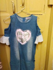 Girls' Denim Cold Shoulder Dress
