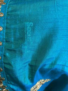 Teal &amp; Gold Embroidered Saree