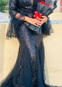 Fishcut Elegant Black Sequin Gown