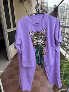 Cute Cat Graphic Cord Set For Women/children