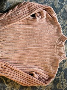 Pink Knitted Mock Neck Woolen Pullover Top