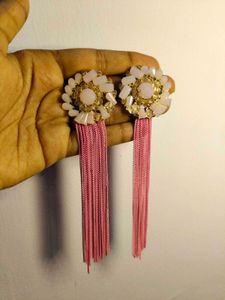 Pink Tassel Statement Earrings
