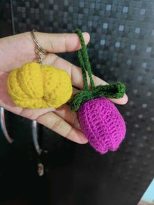 Cute Crochet Fruit &amp; Veggie Keychain Set