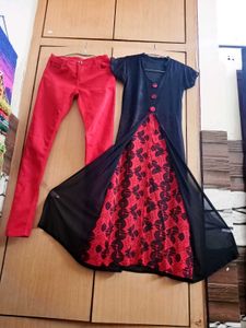Stylish Split Kruta Trouser Set With Net Work