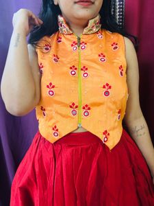 Mirror Work  Embroidered Choli  &amp; Red Skirt