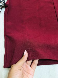 Maroon Patterned Sleeve Formal Top