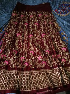 Burgundy Velvet Embroidered Skirt