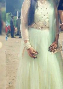 Women pista colour lahenga choli with dupatta...