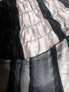 Satin Dress Black &amp; White Strips Women&#39;s Partywear