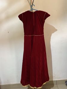 Long maroon Velvet gown With beads Work