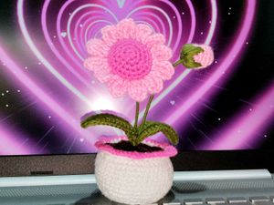 Crochet Pink Flower in Pot