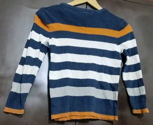Navy Blue &amp; White Striped Winter T-shirt 3- 4 Year