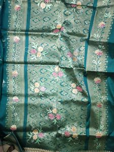 Elegant Teal Floral Saree
