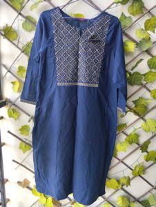 navy blue kurta with embroided yolk