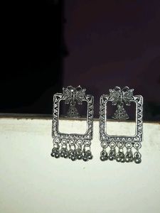 Silver Tone Square Jhumka Earrings