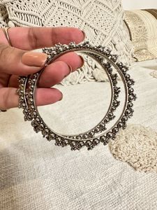 Silver Oxidised Metallic Bangles - Set Of 4