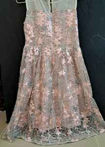 Beautiful Grey N Pink Floral Net Frock