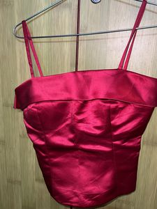 Red Satin Bardot Top