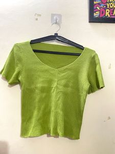 Green Ribbed Knit Top