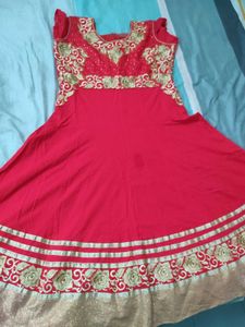 Red &amp; Gold Embroidered Anarkali Suit