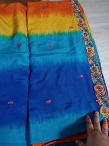 Heavy Work Partywear Multicolour Silk Saree