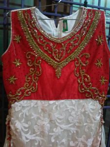 Red &amp; White Embroidered Lehenga
