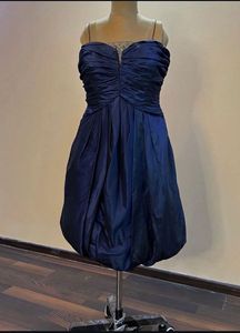 Blue Embellished Silk Baloon Dress