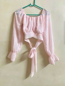 Pink Polka Dot Tie Top