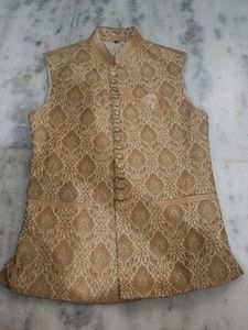 Gold Patterned Waistcoat Set With Pant And Kurta