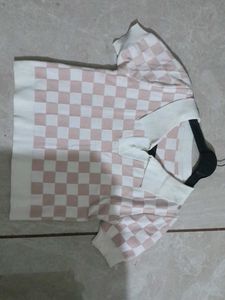 Pink Checkered Knit Top