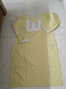 Yellow Kurta Work On Yoke