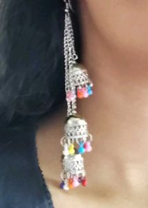 Long Silver Jhumka Earrings.