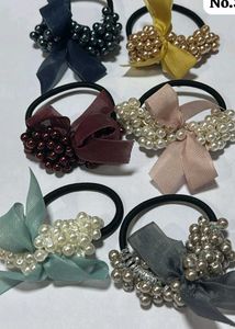 Pearl Bead Bow Hair Ties