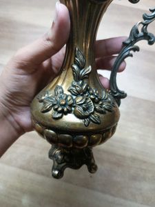Brass Vase Pitcher With Floral Designs. Made in It